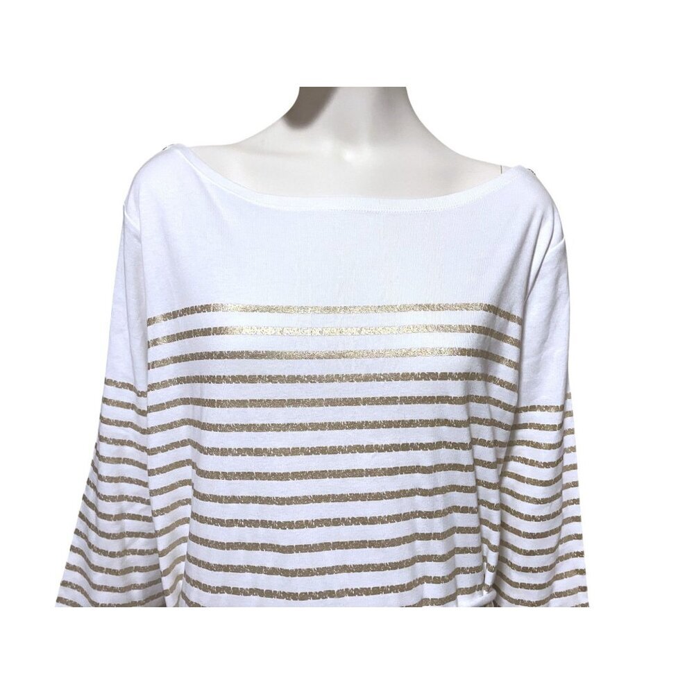 NWT Lauren Ralph Lauren Striped Midi Dress 2X Boat Neck Gold Nautical Resort - Picture 6 of 16